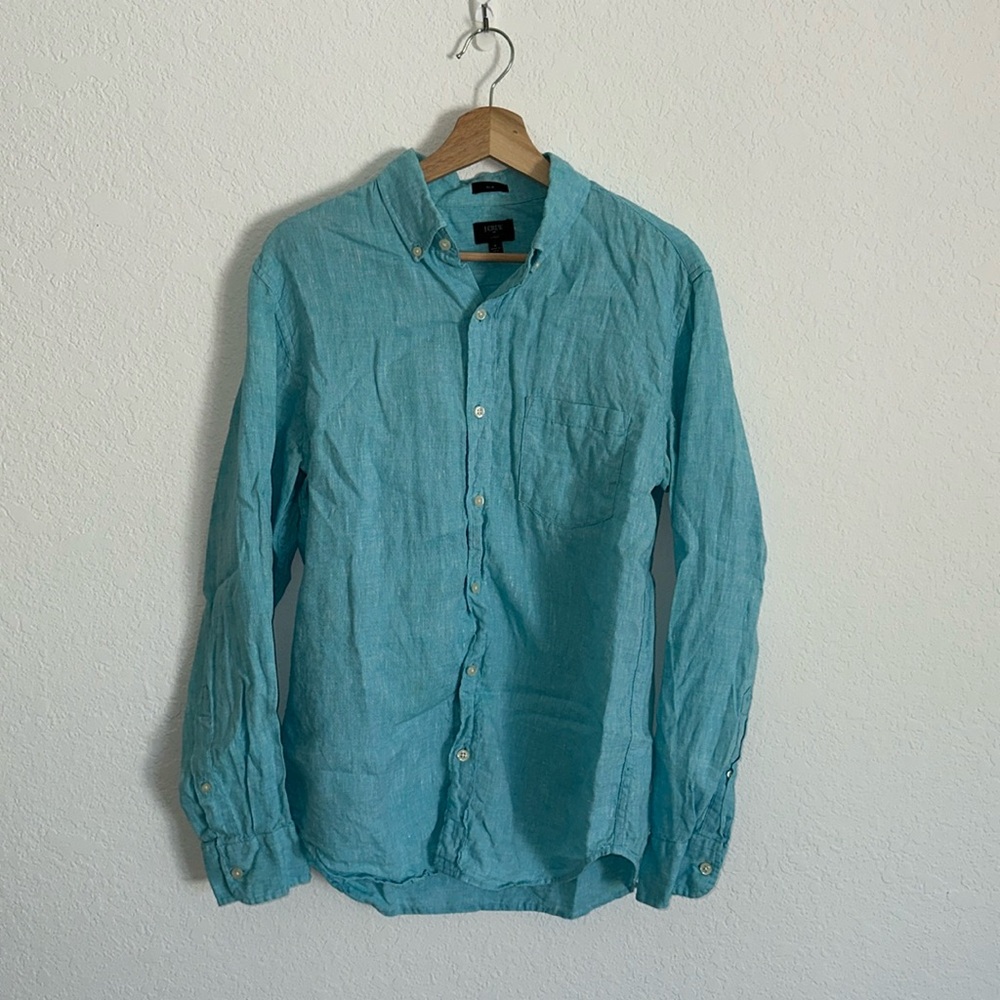 J Crew Linen Slim Fit Button Down Shirt
